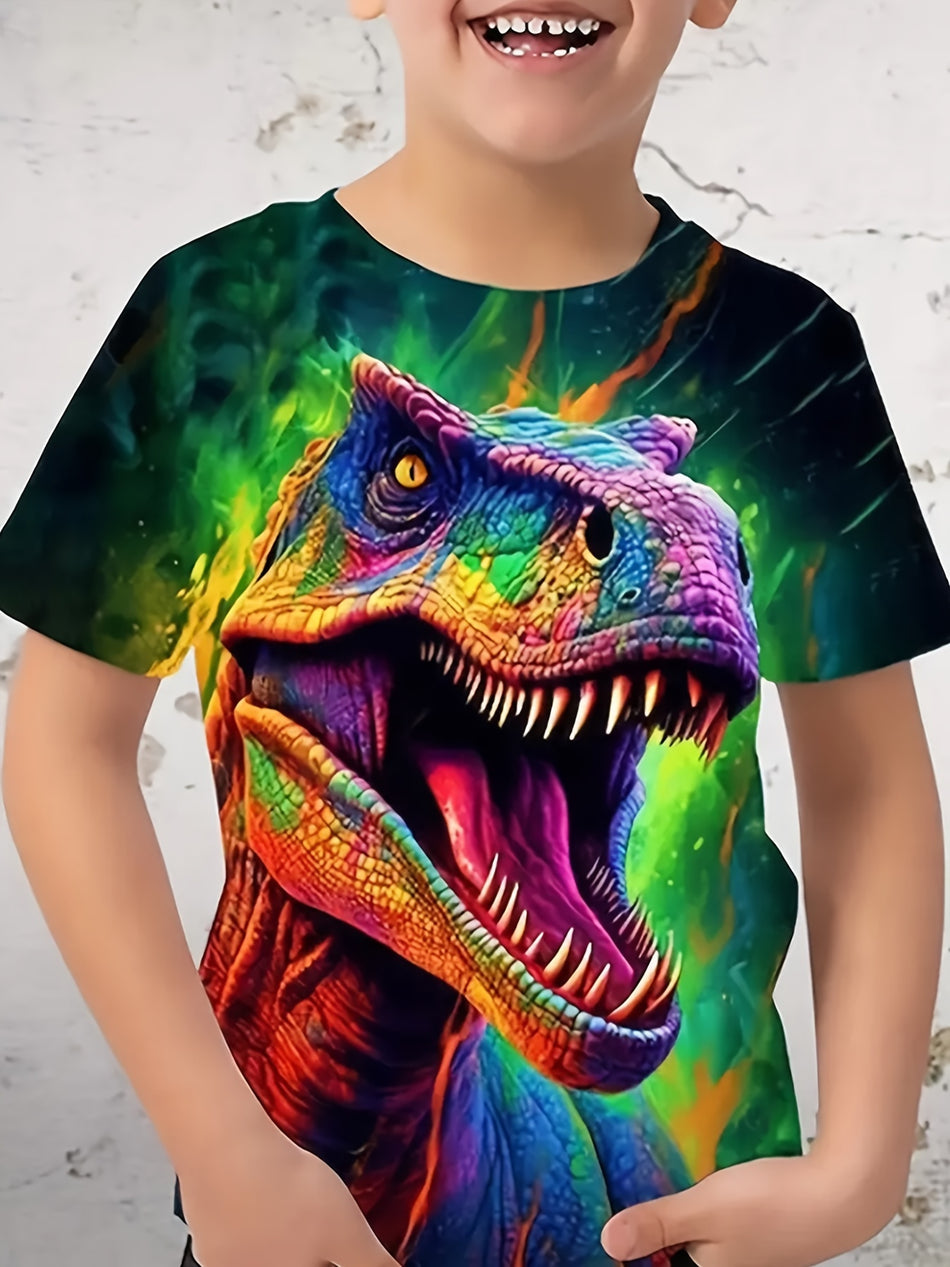 Erkekler için Renkli Dinozor 3D Baskı T -Shirt - Kıbrıs