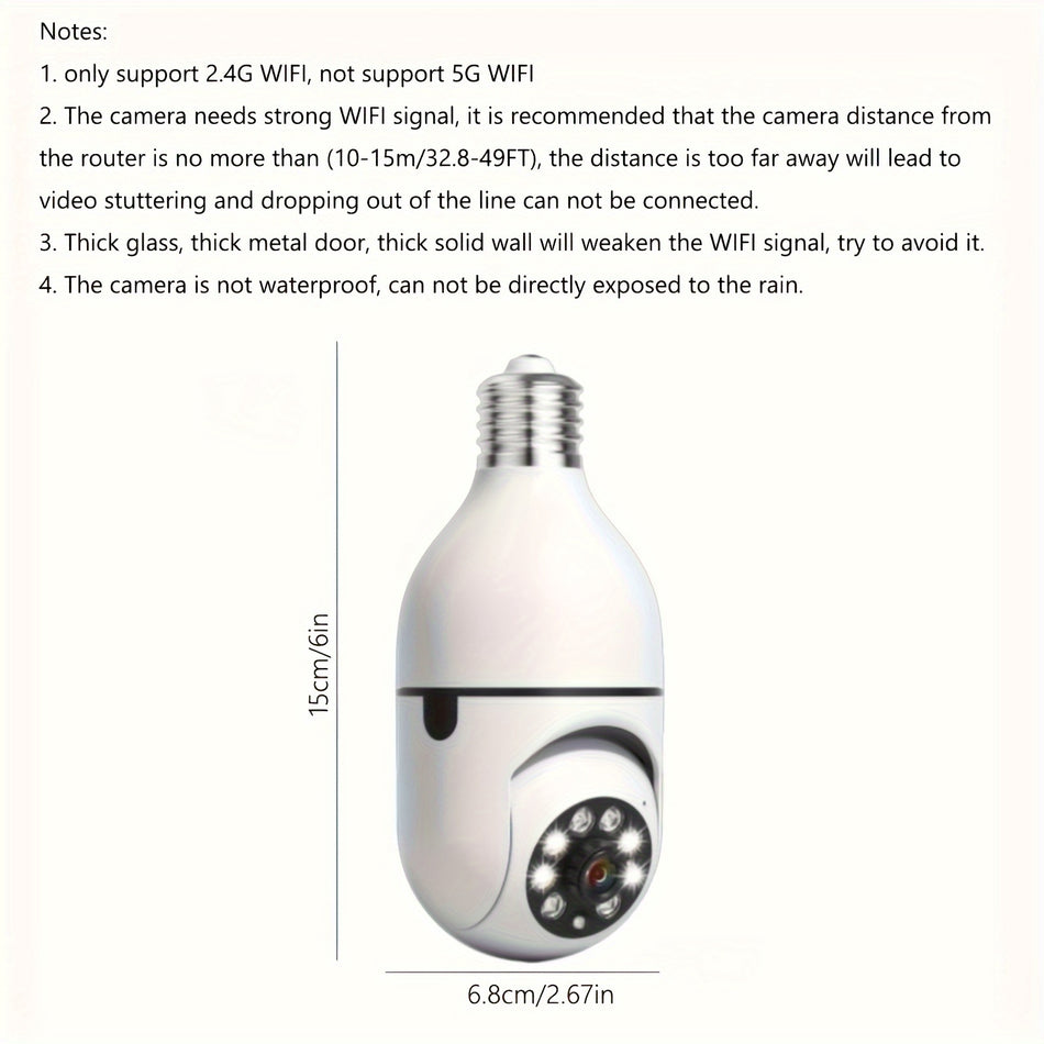 كاميرا 1080P HD Smart 360° PTZ WiFi Light Bulb - المراقبة أصبحت ذكية 📷