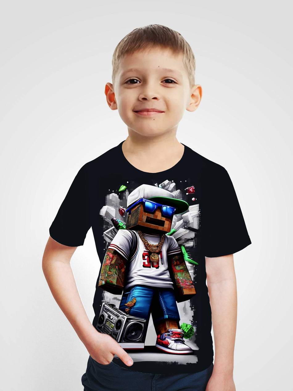 Cool Hip Hop Style Builing Blocks 3D Print T-Shirts For Boys - Cool, Lightweight And Comfy Summer Clothes!