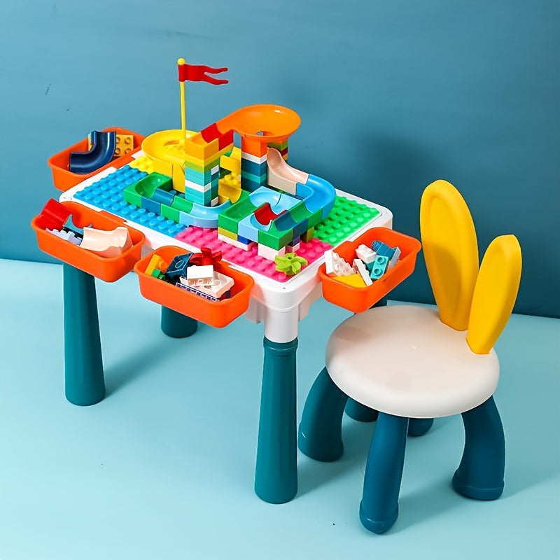 Large Particle Building Blocks Play Table Set with Bunny Children's Chair - Ideal Early Learning Gift for Ages 3–6 Years - Cyprus