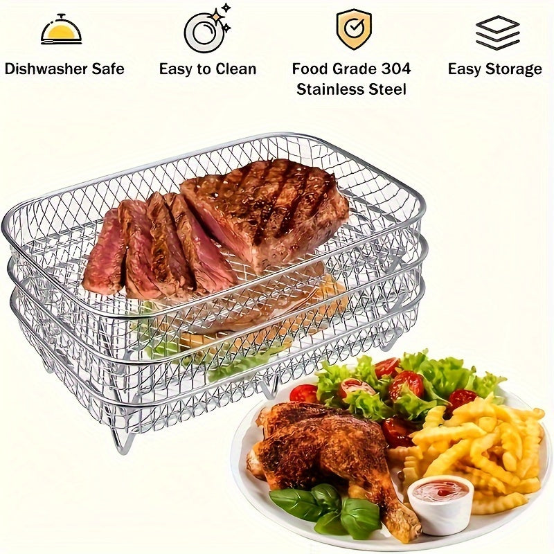 304 Grade Stainless Steel Air Fryer Accessory Set - Multi-Use Grill & Dehydrator Racks - Perfect for Baking & BBQ - Cyprus