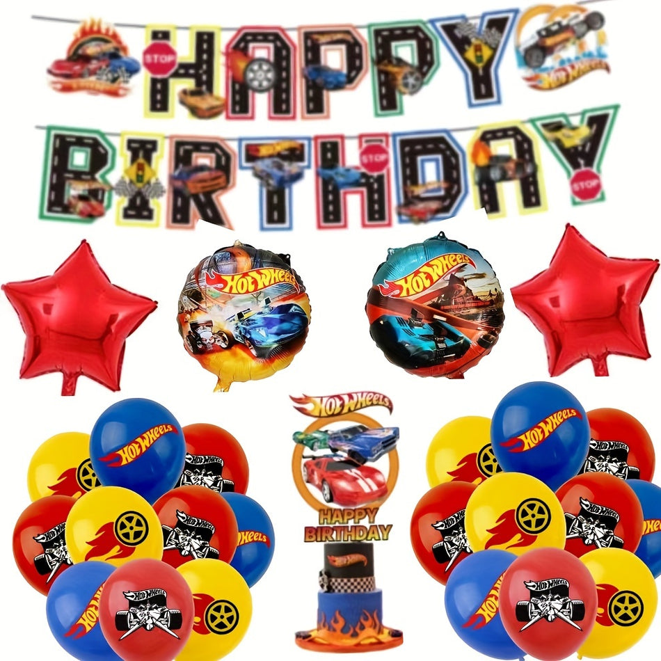 🔵 Race Car Theme Birthday Party Decor Set - Includes Balloons, Banner, Cake Toppers & More - Cyprus