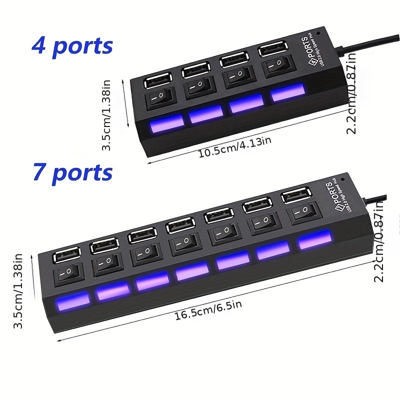 Hub USB 2.0 à 7 ports avec commutateurs d'alimentation individuels