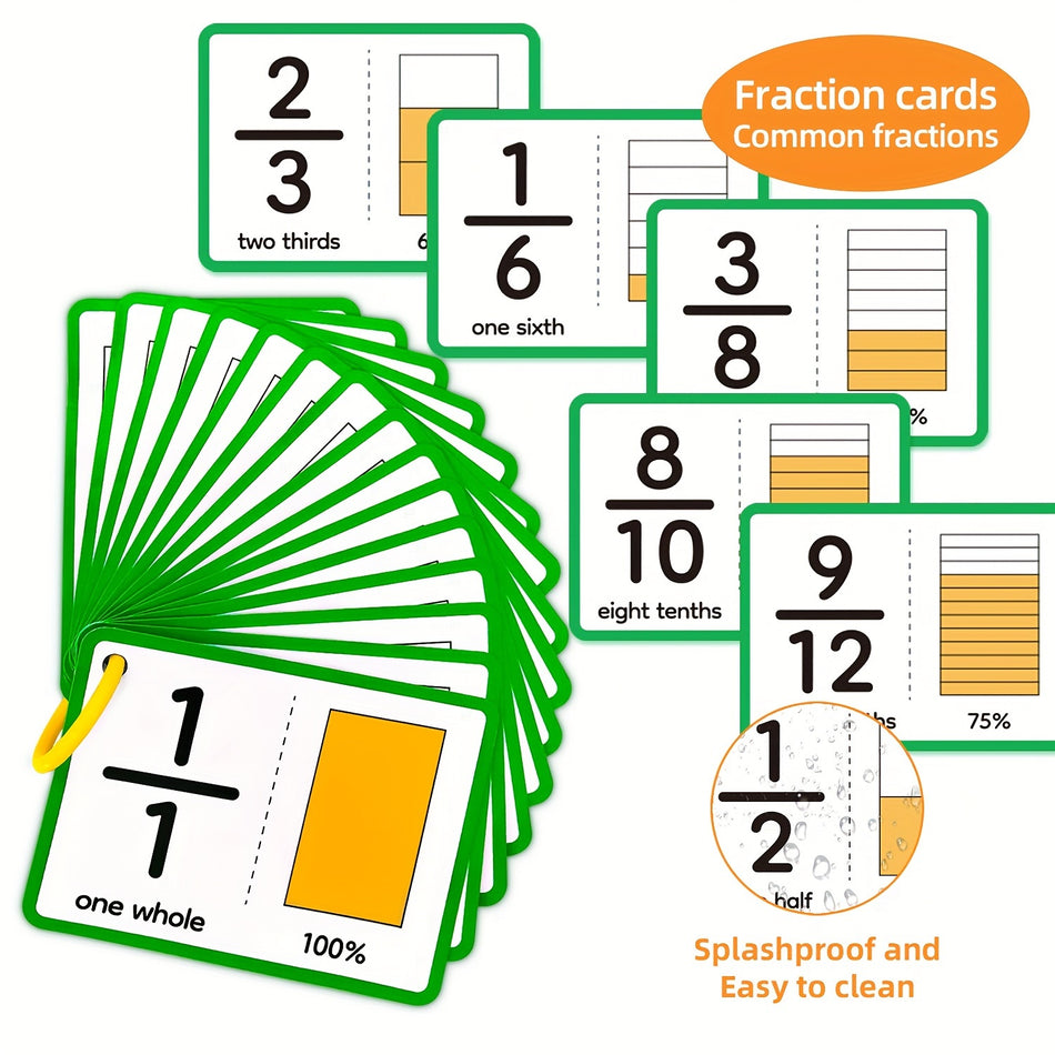 15pcs Double-Sided Fractional Cards for Effective Math Learning