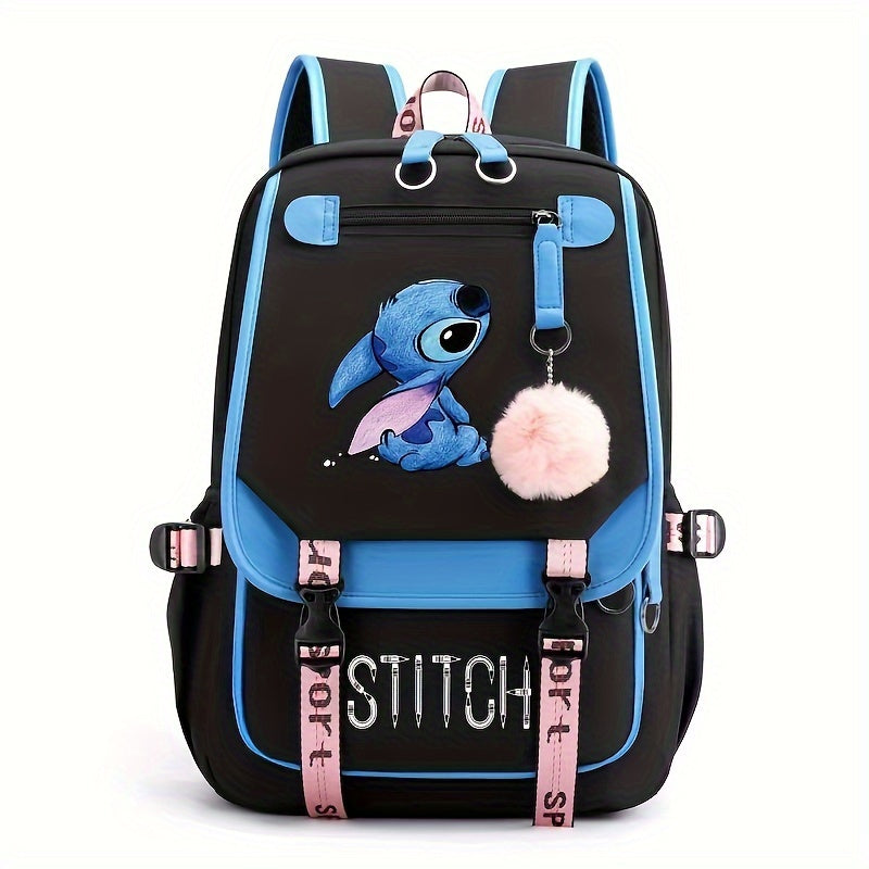 Stitch-Themed Nylon Backpack With Tablet Compartment - Fun & Functional Cartoon Design - Cyprus