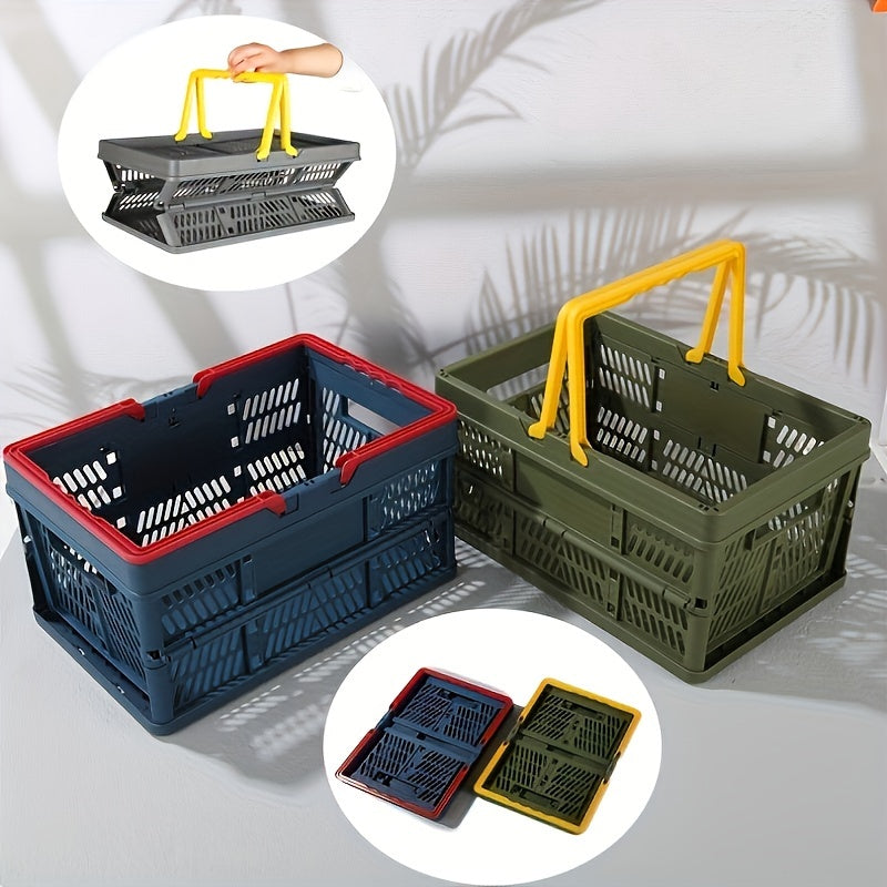 Portable Folding Plastic Storage Basket for Outdoors and Kitchen