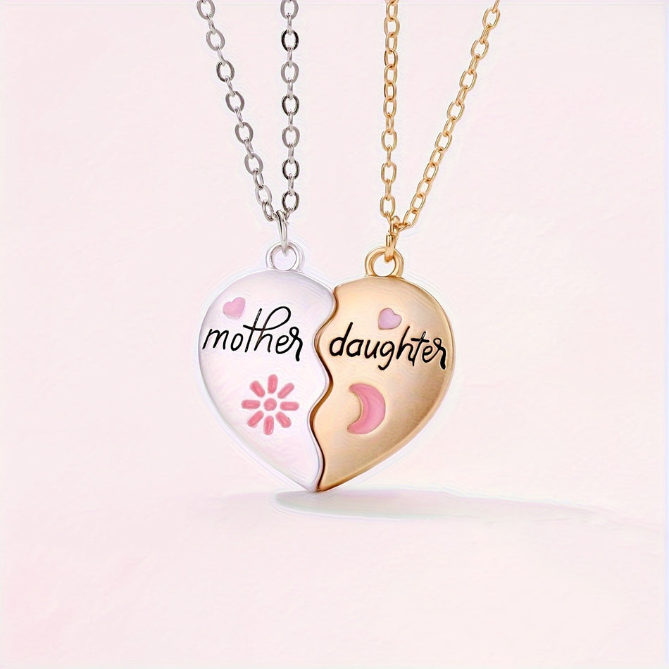 Sun & Moon Heart-Shaped Pendant Necklace Set for Mom & Daughter - Cyprus