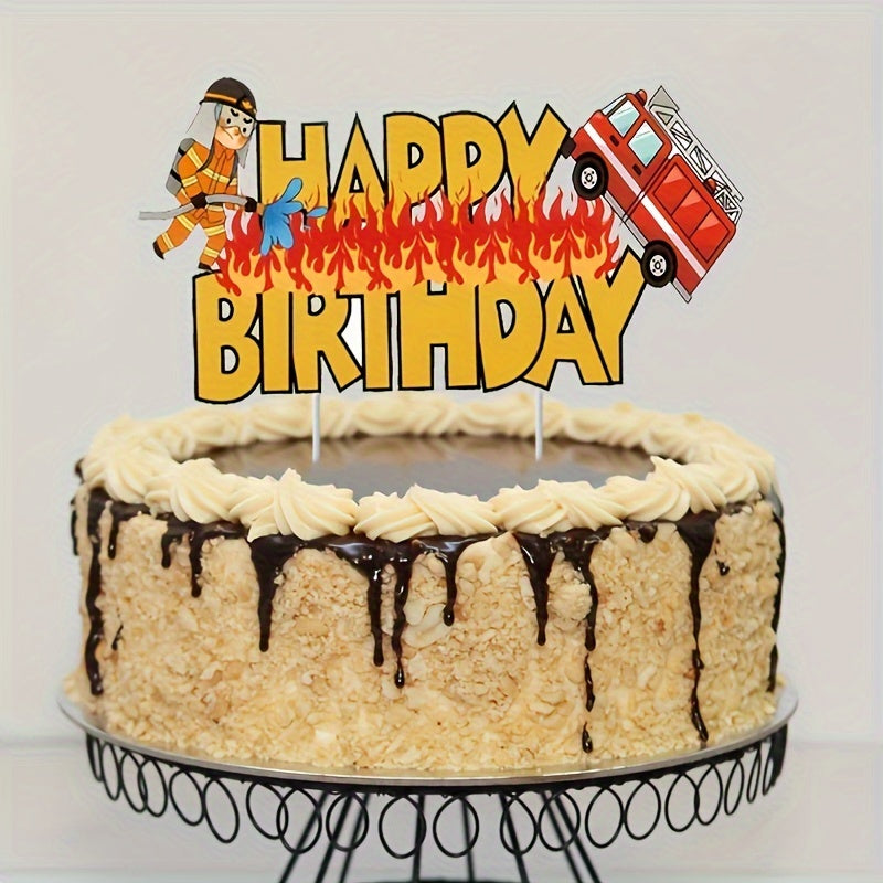 🔵 Fireman Happy Birthday Cake Topper Fire Truck Firefighter Theme Birthday Party Decor - Cyprus