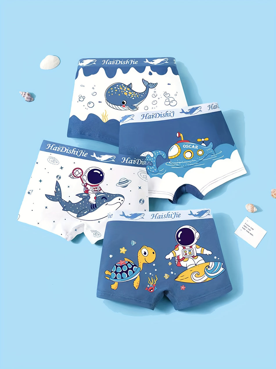 "Astronaut & Sea Turtles Print Boxer Briefs - Comfy Cotton Underwear for Boys - Cyprus"