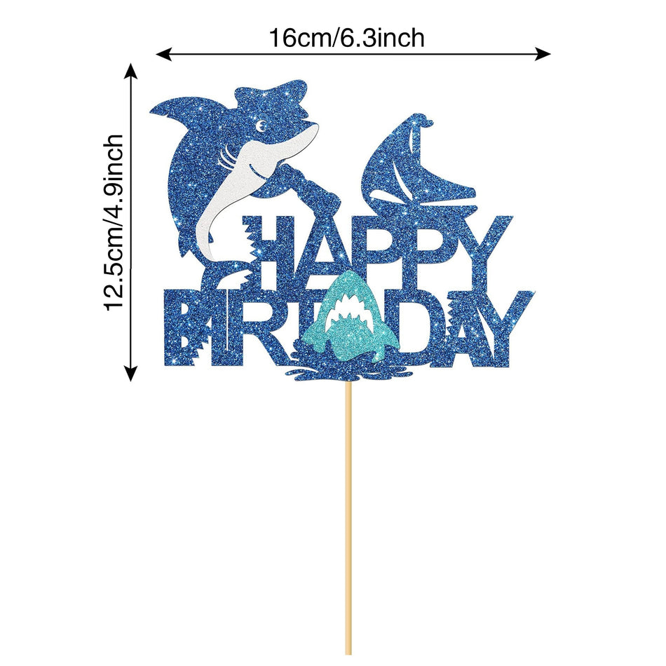 🔵 Glitter Shark Birthday Cake Topper - Ideal for Birthdays & Baby Showers - Cyprus