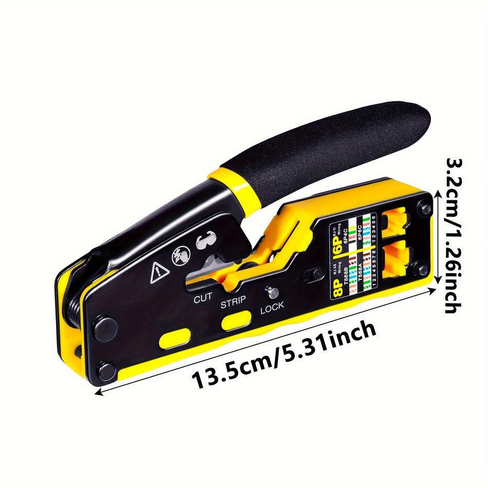 Professional Rj45 Ethernet Crimping Tool Kit - All-In-One Cat5/6/7/8 Cable Crimper With Wire Stripper & Cutter, Network Tester For Rj11/12 6P/8P - Durable Steel, Black