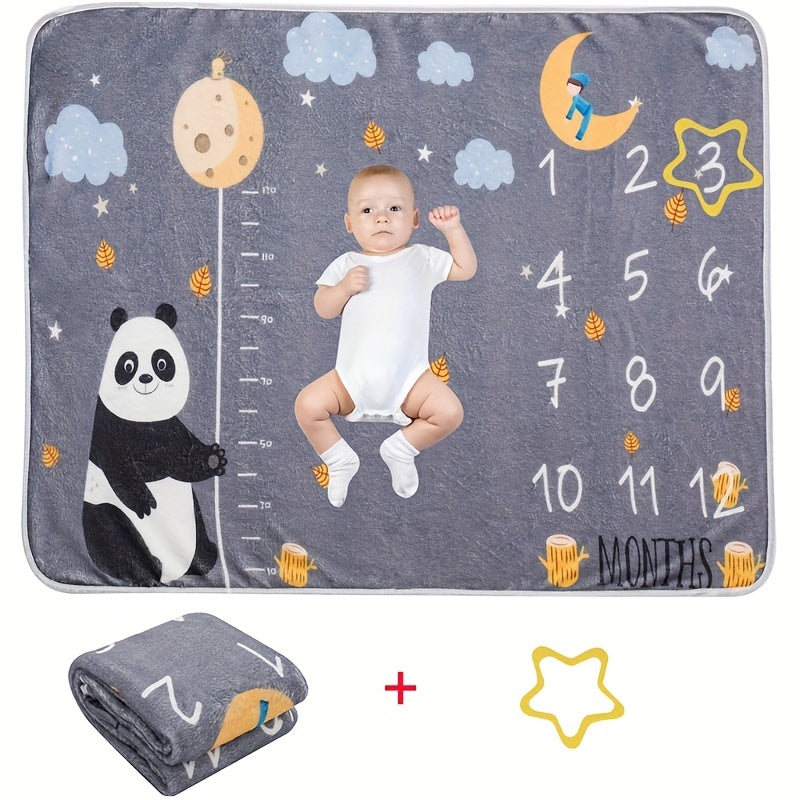 "Dinosaur Panda Print Throw Blanket & Infant Growth Milestone Photo Props"