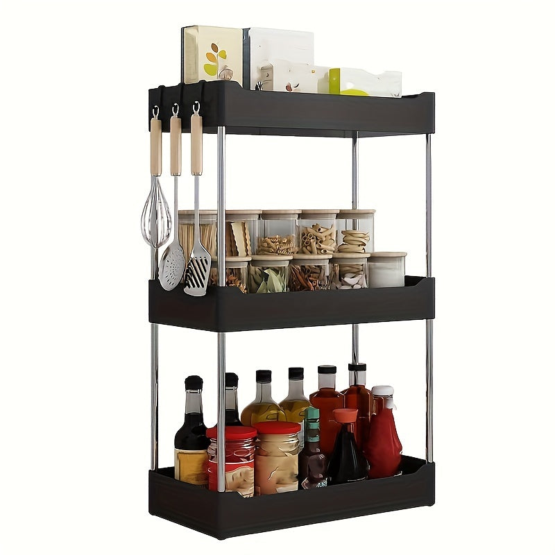 Modern 2/3-Tier Stainless Steel & Plastic Kitchen Organizer with Hooks