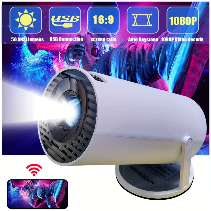 HY300 Mini Projector - Portable Wireless Home Theater with 180° Projection Angle - Full HD 1080p Resolution - Cyprus