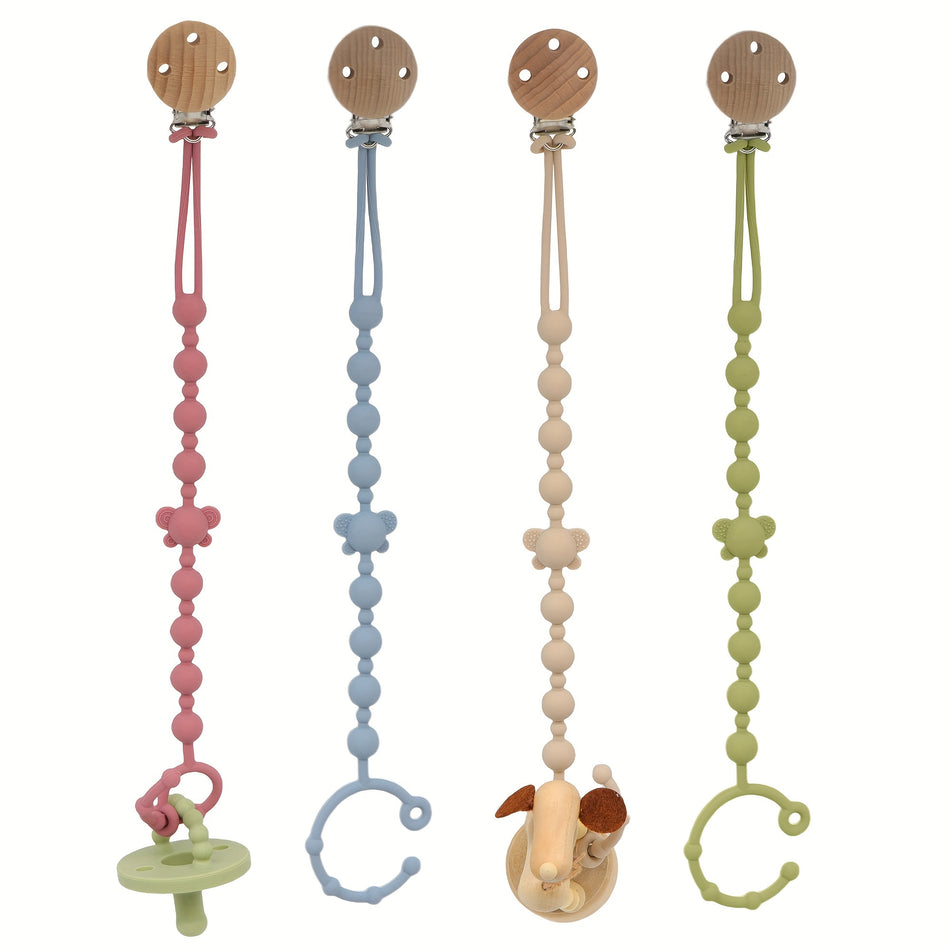 Beech Wood Silicone Bee Pacifier Holder with Anti-loss Feature