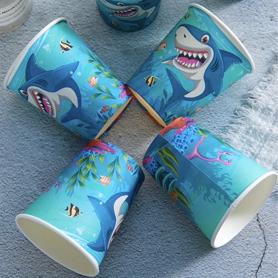 🔵 Shark Paper Cups, Blue Sea Shark Tableware Party Cups - Cyprus