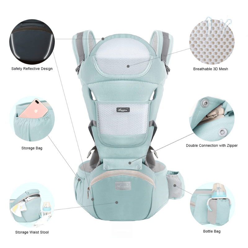 Baby Carrier Waist Stool With Storage Bag - Ergonomic 6-in-1 Hipseat for 3-36 Months Baby 🌟