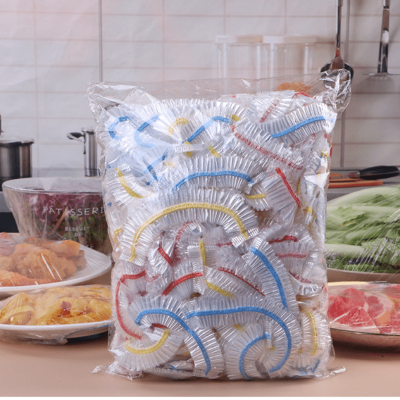 100pcs Colourful Disposable Plastic Film Covers with Elastic Mouth for Kitchen Supplies - Cyprus