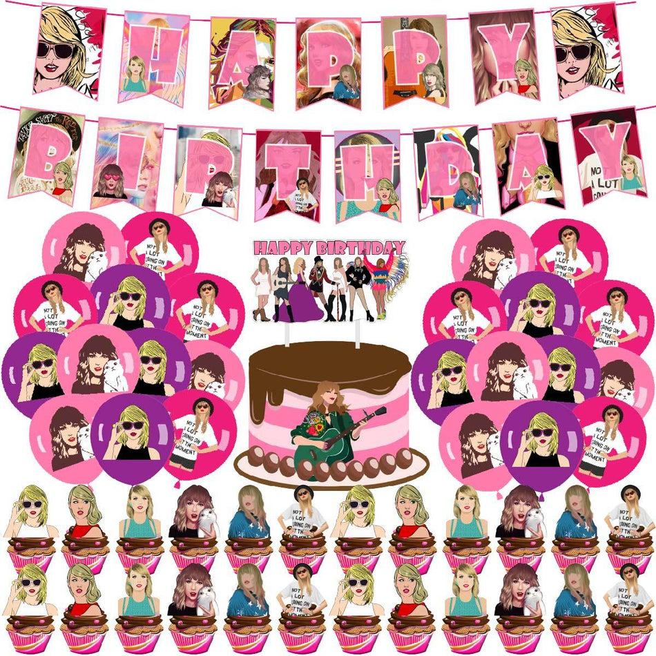 Taylor Swift Birthday Party Pack With Happy Birthday Banner, Cake Topper, Balloons - Cyprus