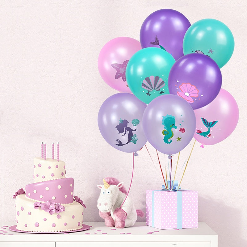 🔵 Deniz kızı basılı lateks balon deniz teması doğum günü partisi süslemeleri- cyprus