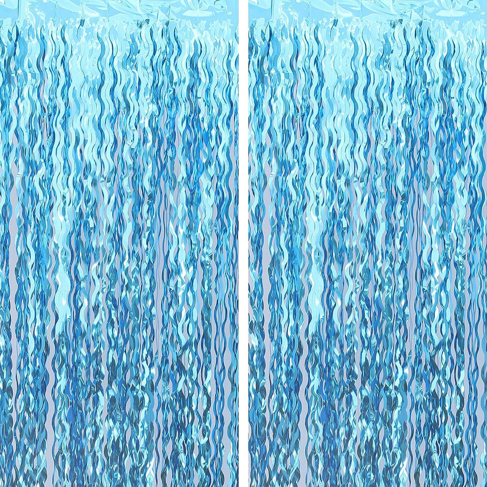 🔵 Teal Blue Wavy Tinsel Folyo Feleşli Saça Fonu - Denizkızı için ideal, Deniz ve Köpekbalığı Temaları - 97.54 cm x 201.17 cm - Kıbrıs