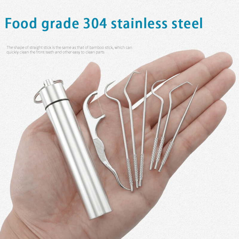 Stainless Steel Dental Flosser Picks Set - Portable Deep Cleaning Floss with Holder - Cyprus