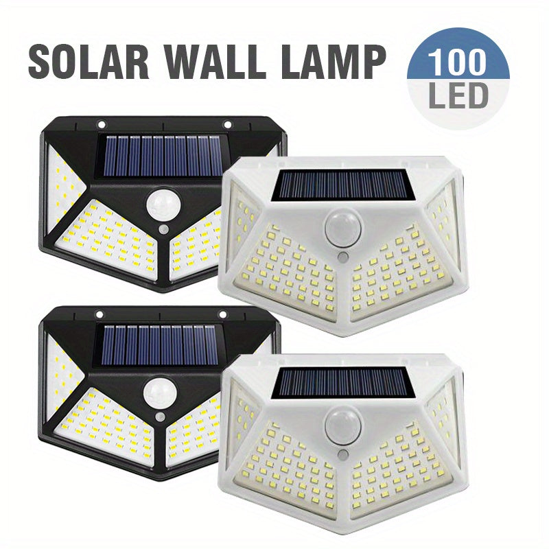 100 LED Solar Wall Lights with Motion Sensor, 3 Light Modes, Wireless, Waterproof - Black/White - Cyprus