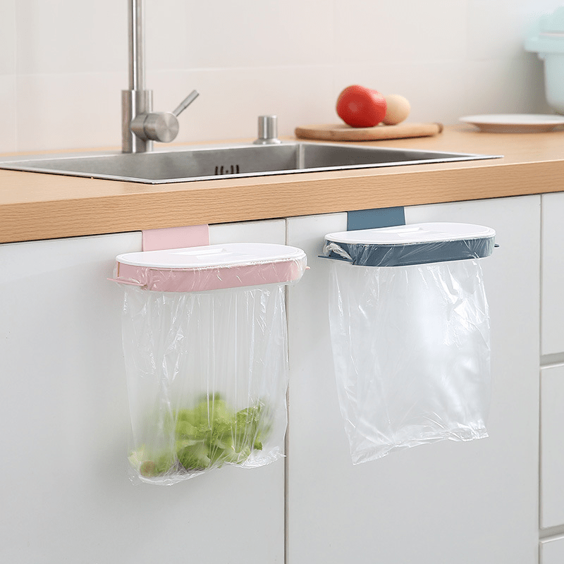 Portable Hanging Garbage Bag Holder with Lid – Kitchen Storage Solution