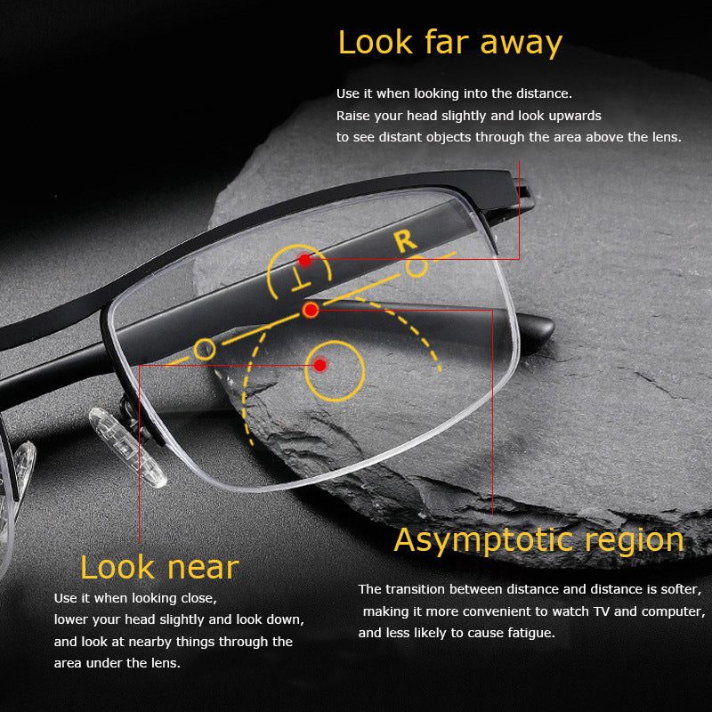 نظارات قراءة فريدة متعددة البؤر تقدمية بنصف إطار +1.0~+4.0 - قبرص