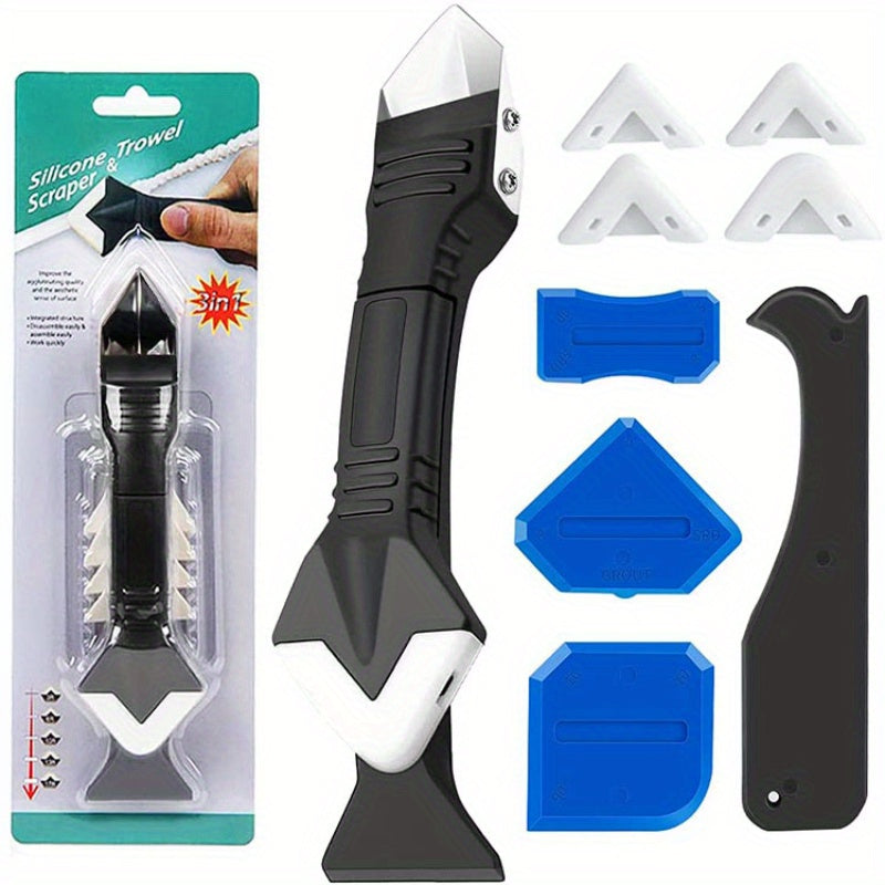 1set 3 In 1 Silicone Curing Caulking Tool Stainless Steel Head Sealant Cleaner Grower Scraper Scraping Glue Board