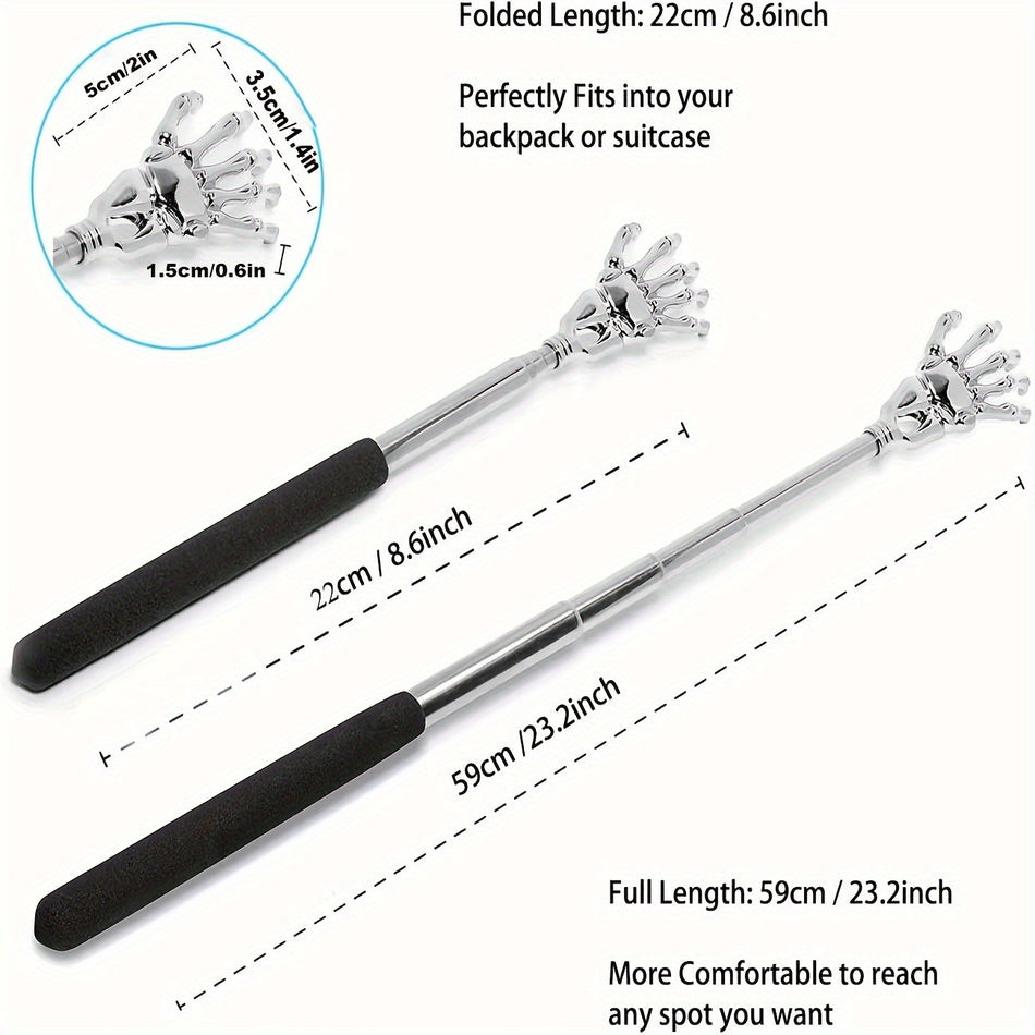 Adjustable Stainless Steel Back Scratcher with Retractable Claw - Portable and Convenient Massage and Tickle Relief - Cyprus