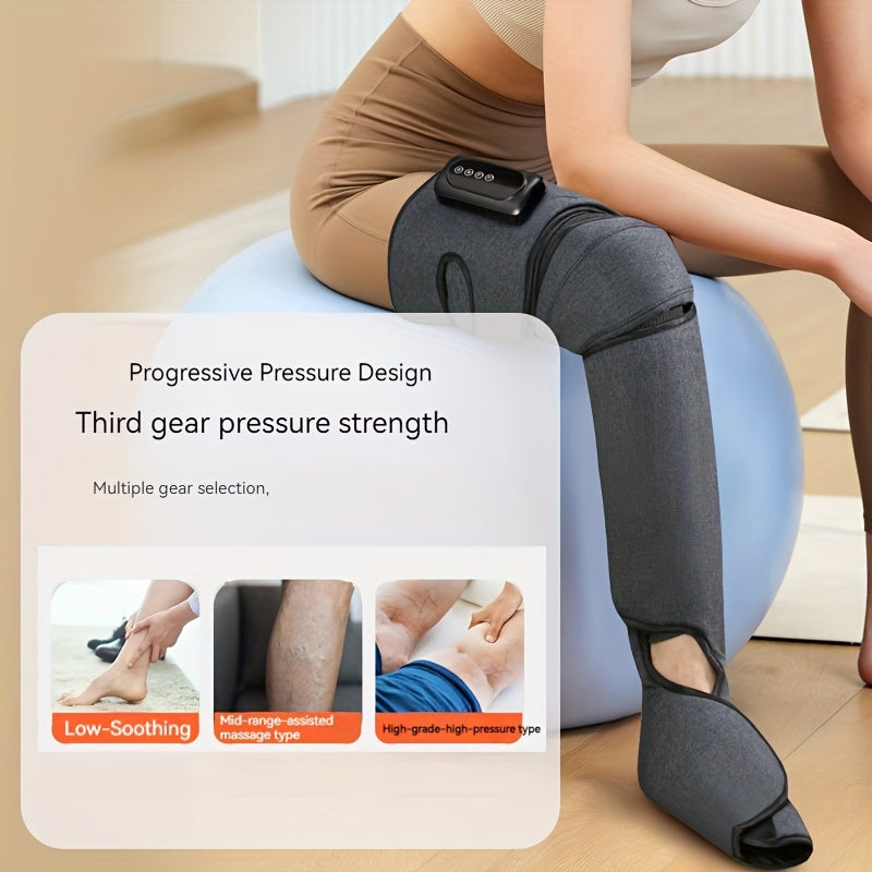 3-in-1 Leg Massager With Knee Pad, Rechargeable Compression, Heating, LCD Control Panel - Portable Travel-Ready Massage Device - Cyprus