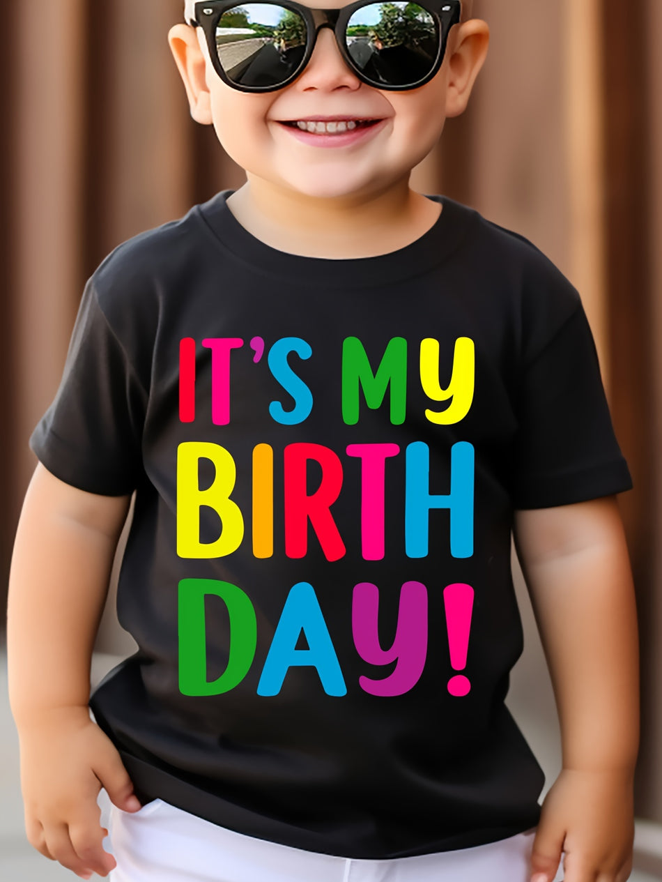 Colorful IT'S MY BIRTHDAY Letter Print T-Shirts For Boys - Cool, Lightweight And Comfy Summer Clothes!