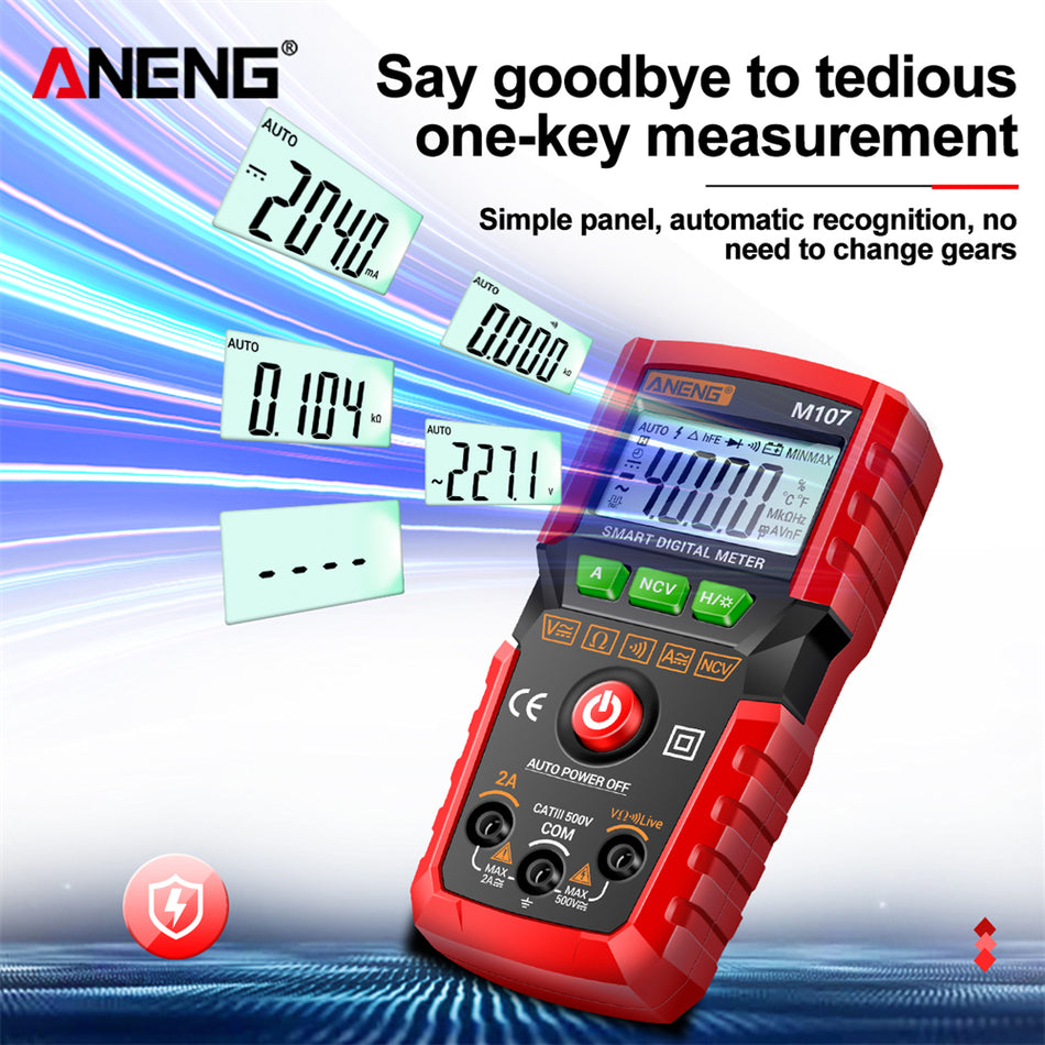 Aneng M107 Mini Digital Multimeter - 4000 Count AC/DC Tester με αυτόματο εύρος και οπίσθιο φωτισμό