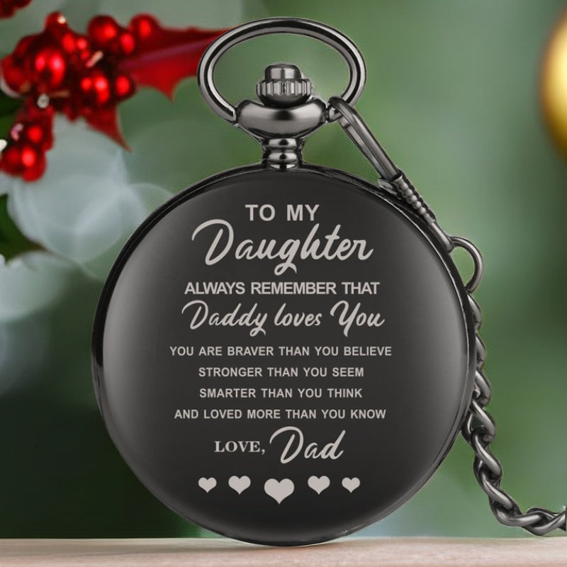 Antique Smooth Black Quartz Pocket Watch with Encouraging Message for Daughter - Cyprus