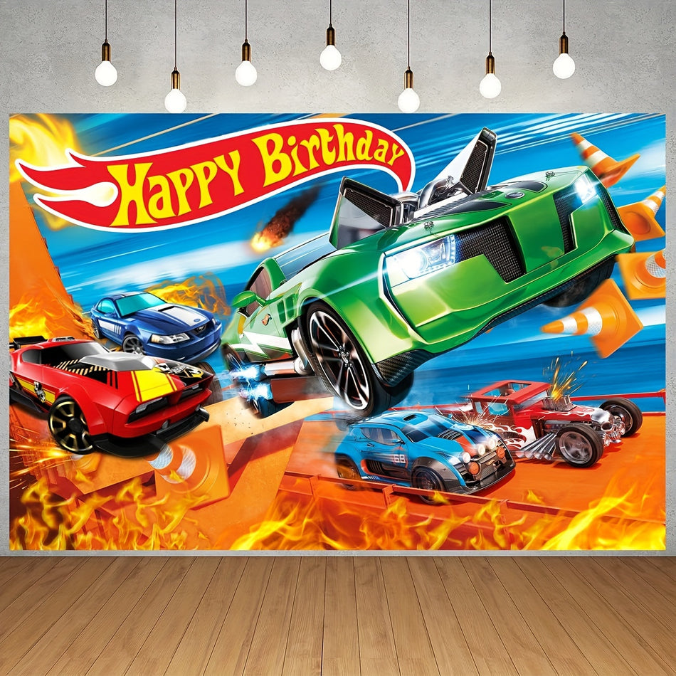 🔵 Car Birthday Party Backdrop & Decor with Happy Birthday Banner Photography Background - Cyprus