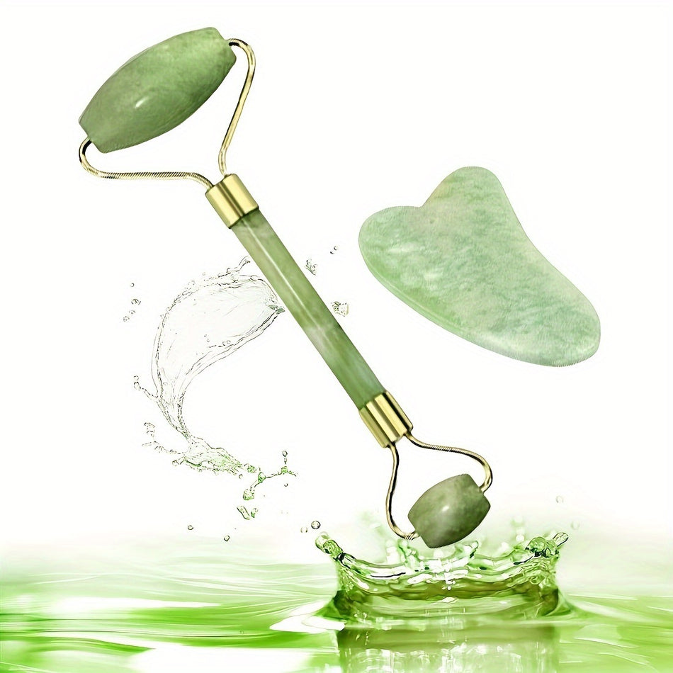 2pcs/Set Jade Roller & Gua Sha - Jade Stone Massager Natural Stone Massage Massage Gua Sha Set For Face Eye Neck Skin Care - Δώρο για τις γυναίκες άνδρες