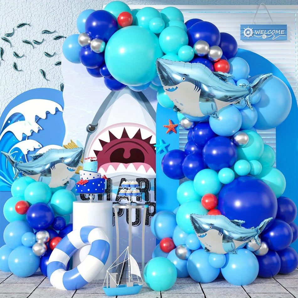 🔵 Köpekbalığı Teması Doğum Günü Partisi Balon Kemer Kiti - Deniz Partisi Dekoru - 104pcs - Kıbrıs