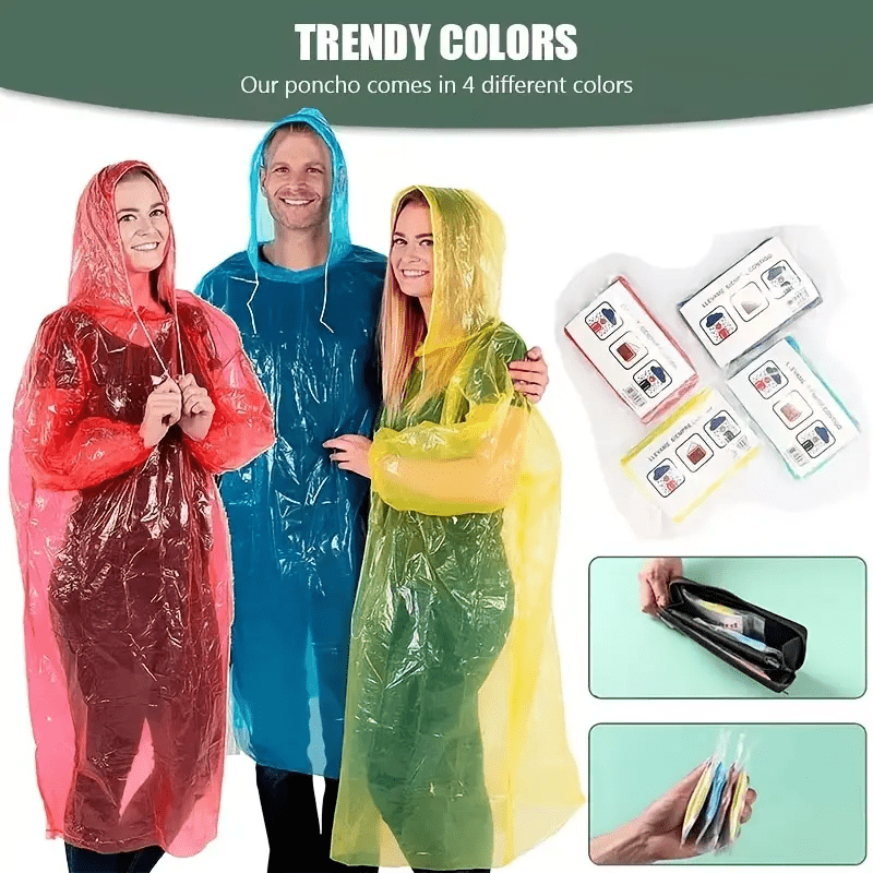 4pcs Waterproof Disposable Rain Poncho Set - Stay Dry on the Go! 🌧️