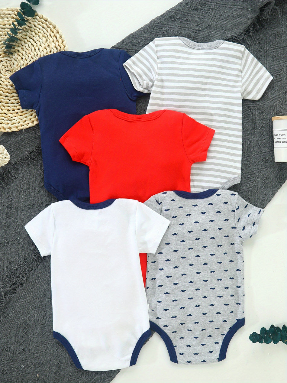 5pcs Gentleman Θέμα 100% Cotton Infant's Bodysuit - Χαριτωμένο κοντό μανίκι onesie, ρούχα μωρών - Κύπρο