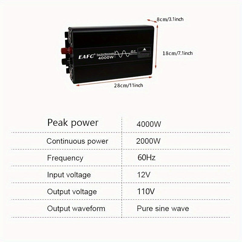 2000W Pure Sine Wave Inverter Converter with LCD Display - US Plug - Cyprus