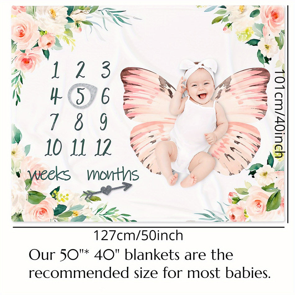 Butterfly Floral Milestone Blanket - Monthly Milestone Blanket for 0-3 Years Old | Soft Photography Background 🌺