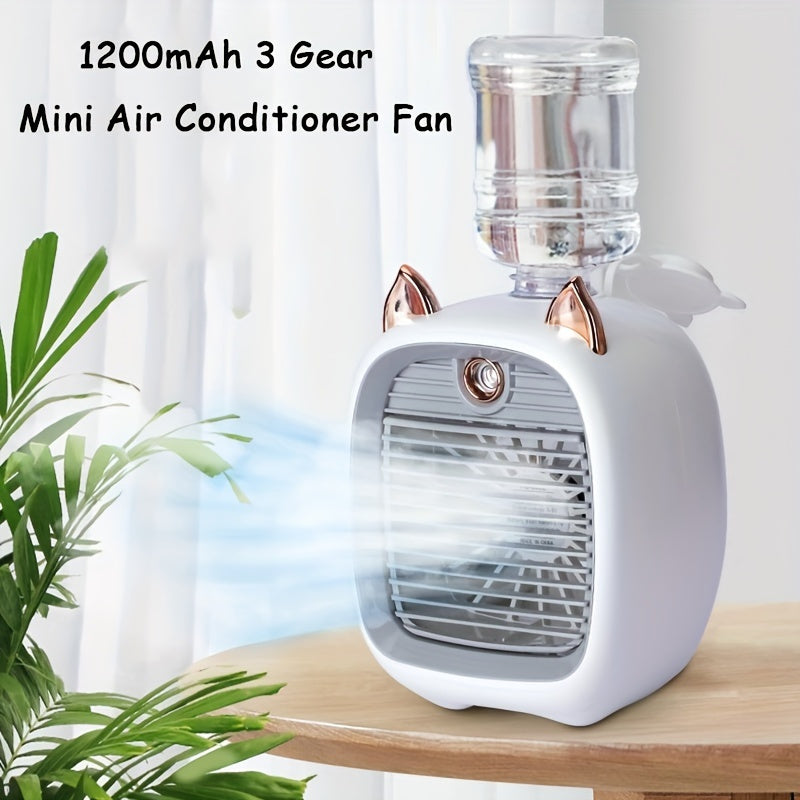 Portable Mini Air Conditioning Fan - Desk Misting Fan With 1200mAh Battery, USB Type-C Charging, 3-Speed Air Cooler Fan, Humidifier - Perfect For Home, Office, Birthday Gift - Cyprus