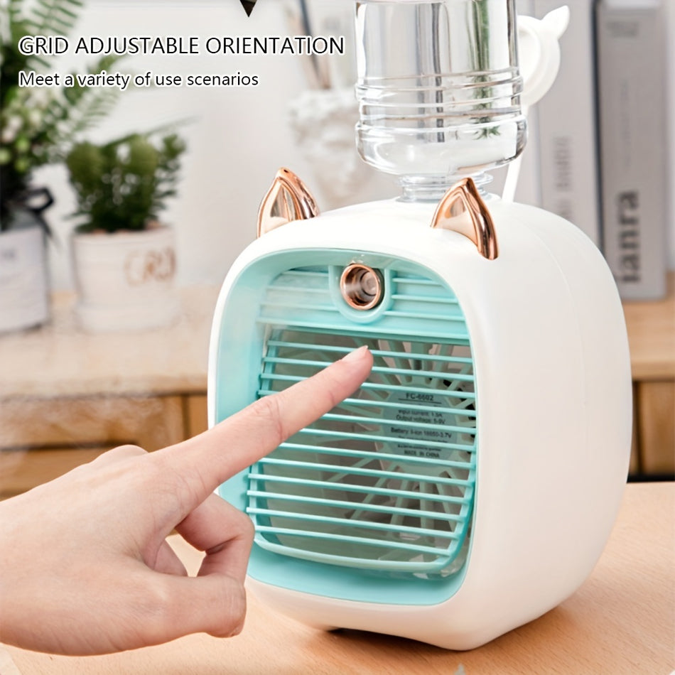 Portable Mini Air Conditioning Fan - Desk Misting Fan With 1200mAh Battery, USB Type-C Charging, 3-Speed Air Cooler Fan, Humidifier - Perfect For Home, Office, Birthday Gift - Cyprus