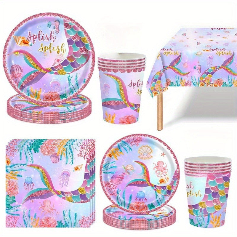 🔵 Mermaid Party Tableware Set - Service for 16 - Cyprus