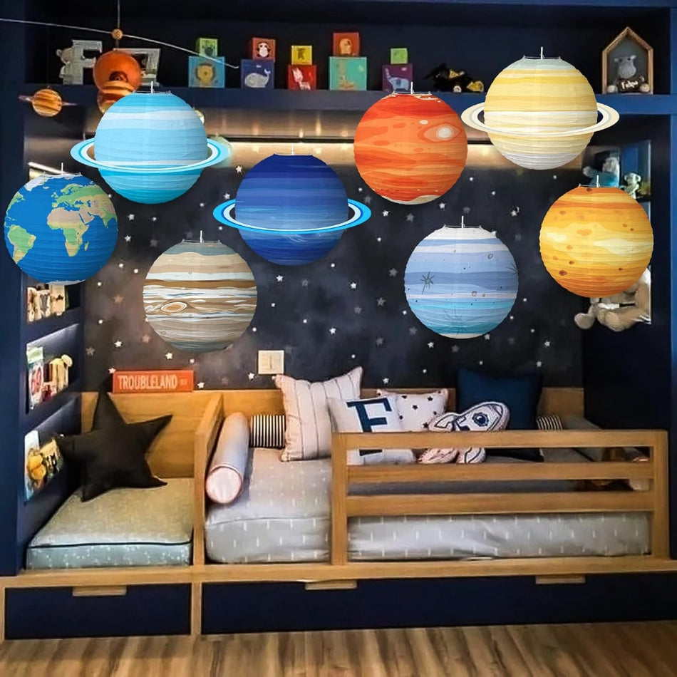 8pcs farbenfrohe Raumlaternen - Galaxy Planet Dekorationen für Kinderpartys