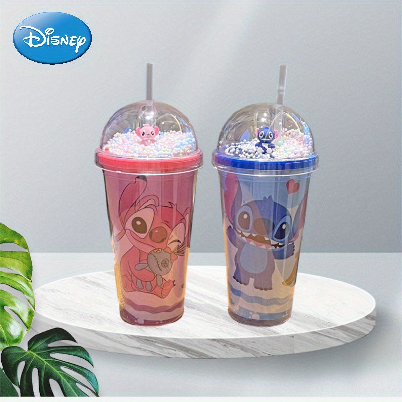 Stitch 450ml Double-Walled Plastic Tumbler with Straw - Fashionable Ice Crack Design - Cyprus