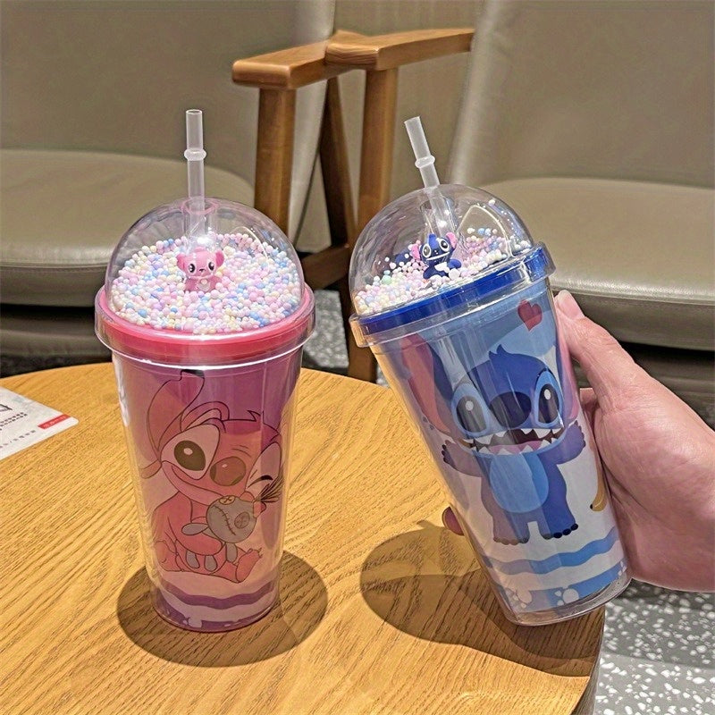 Stitch 450ml Double-Walled Plastic Tumbler with Straw - Fashionable Ice Crack Design - Cyprus