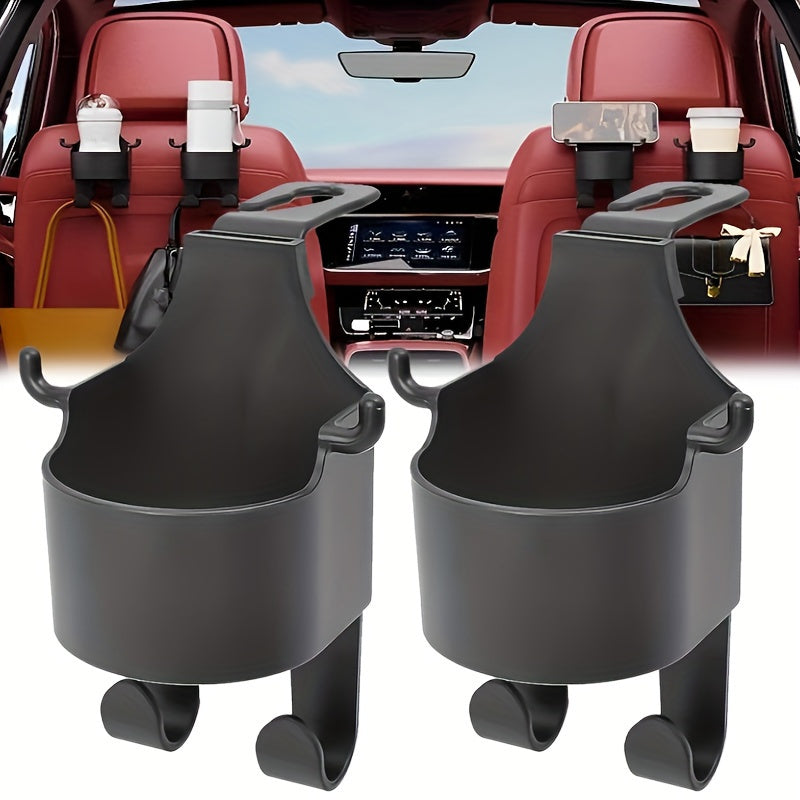 2pcs Car Seat Headrest Hooks with Cup Holder - Durable PVC Organizer for Groceries & More - Cyprus