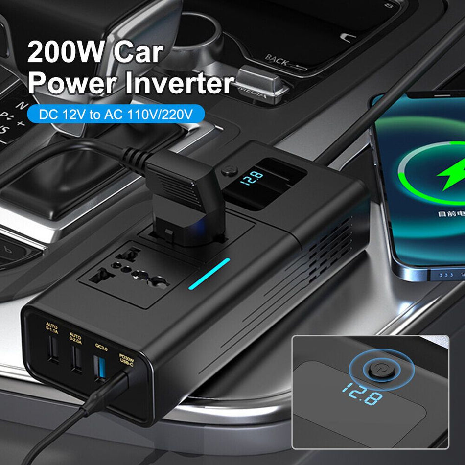 200W Car Power Inverter with 4 USB Fast Charging Ports - Cyprus